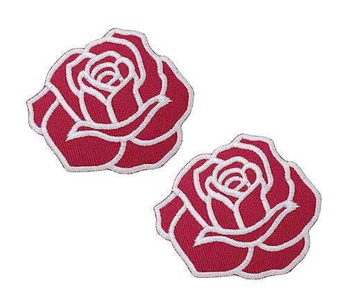 Octory Rose Flower Iron-On Patches - 2 PCS Embroidered Appliques