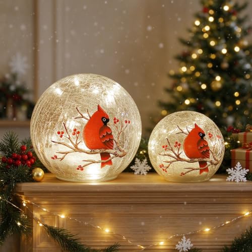 Battery Operated Globe Lamp with Crackle Glass Ball and Timer - Cardinal Decor