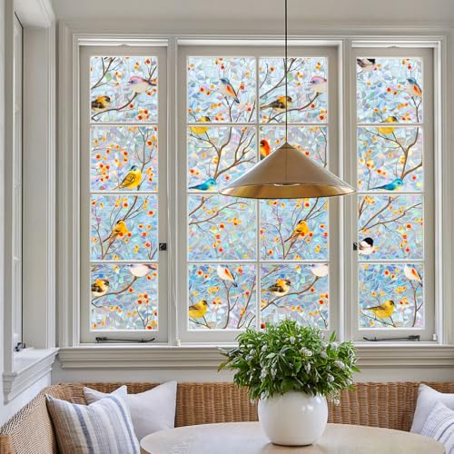 DKTIE Rainbow Window Privacy Film - 17.7" x 78.7" - Vintage Floral Design