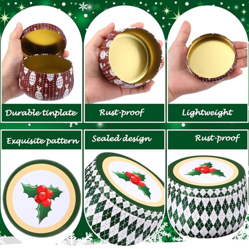 Gingerbread Man Metal Cookie Tins with Lids - 8 oz, Pack of 12, Christmas Themes