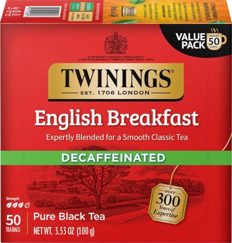 Twinings English Breakfast Decaffeinated Black Tea, 50 Individually Wrapped Bags