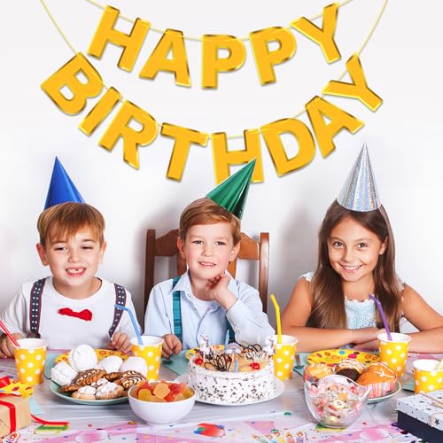 Yellow Happy Birthday Banner - Durable Party Decor for All Ages