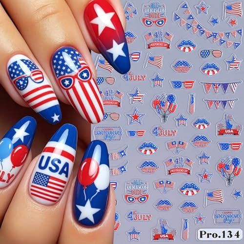 5D Embossed 4th of July Nail Stickers Patriotic Independence Day Decals