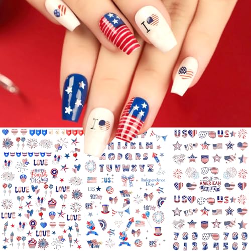 4th of July 3D Nail Art Stickers Self-Adhesive Patriotic Decals