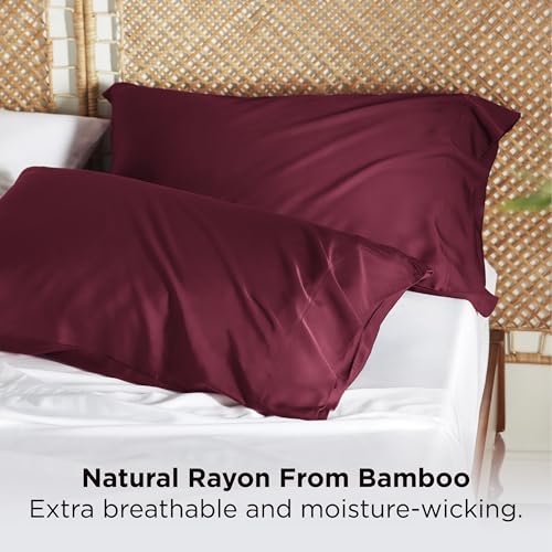 Bedsure Standard Size Pillow Cases Set of 2, 100% Rayon Bamboo - Burgundy