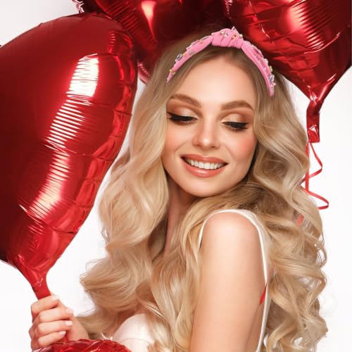 KIUEZIR Pink Knotted Rhinestone & Pearl Headband for Women
