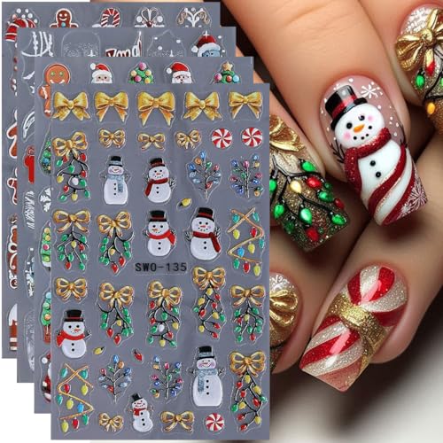 POWPOP 5D Christmas Nail Art Stickers Self-Adhesive Winter Decals