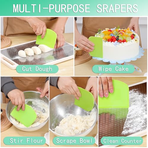 4 Pcs Dough Scraper Set - Flexible Kitchen Tool for Baking