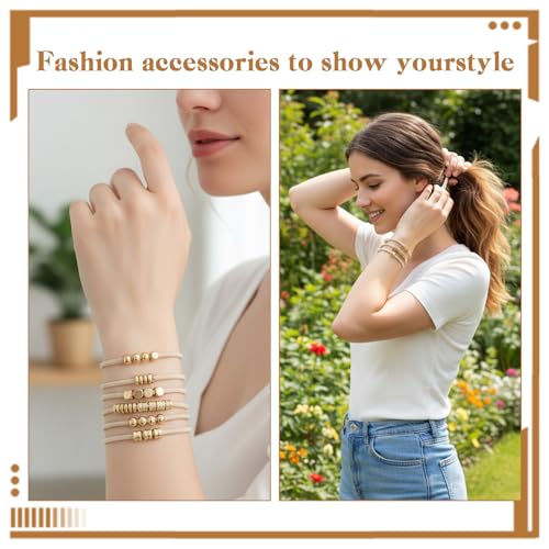 Boho Hair Tie Bracelet with Gold Beads – 5-Piece 2-in-1 Ponytail Holder Set