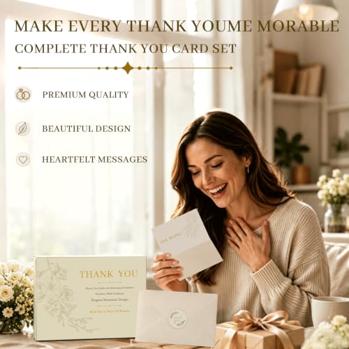 30 Pack Embossed Thank You Cards with Envelopes & Stickers