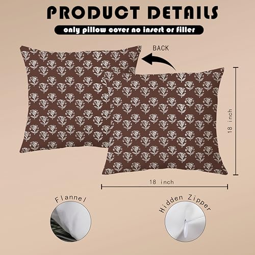 Lily Floral Throw Pillow Cover 18x18 Cognac Brown Botanical Accent