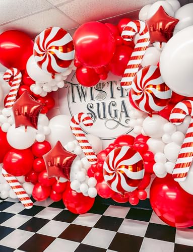 Christmas Balloon Garland Arch Kit - Red & White Holiday Party Decorations - 125 PCS