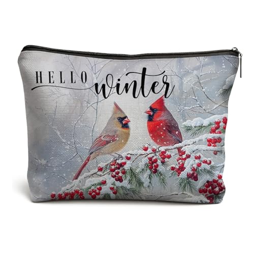 Christmas Cardinal Bird Makeup Bag Waterproof Travel Pouch