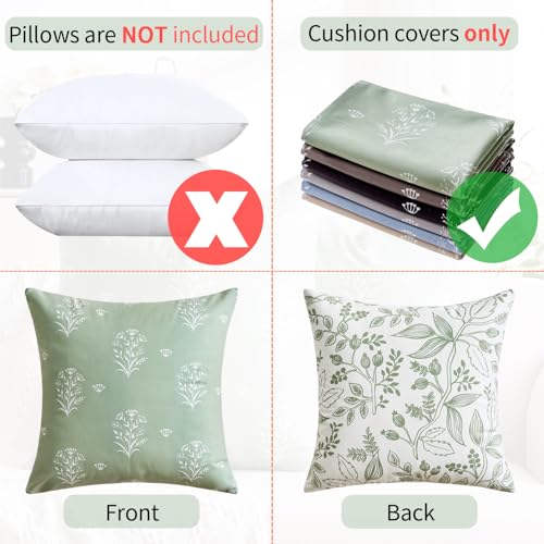 Sage Green Boho Throw Pillow Covers 20x20 Inch, Set of 2 Double-Sided
