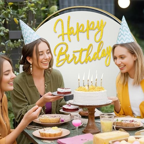 Glitter Gold Felt Happy Birthday Sign 2-Set Party Backdrop Decoration