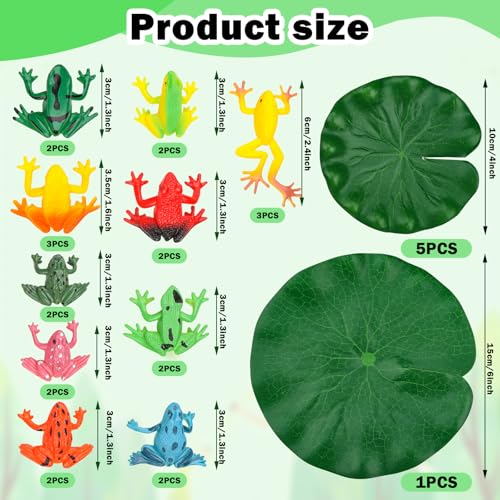 24 Mini Plastic Frog Toys & Lily Pads - Realistic Pool Decor