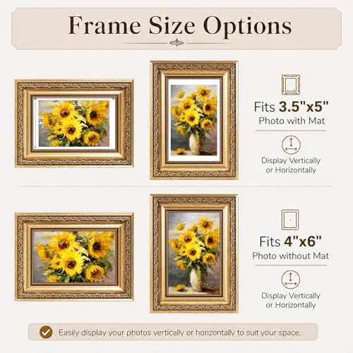 JCJMY 4x6 Vintage Gold Picture Frame Set with Mat - 2 Pack
