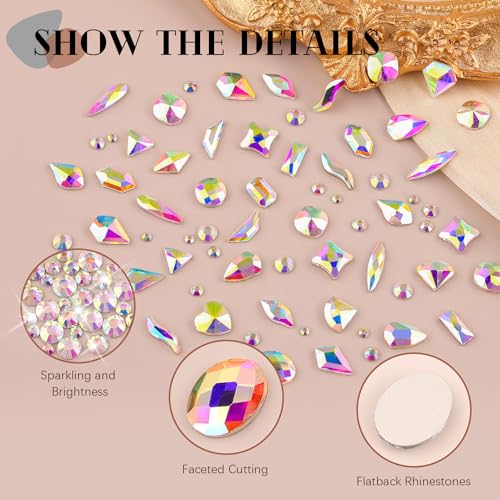 BELLEBOOST 1680Pcs AB Glass Nail Rhinestones & Flatback Gems Kit