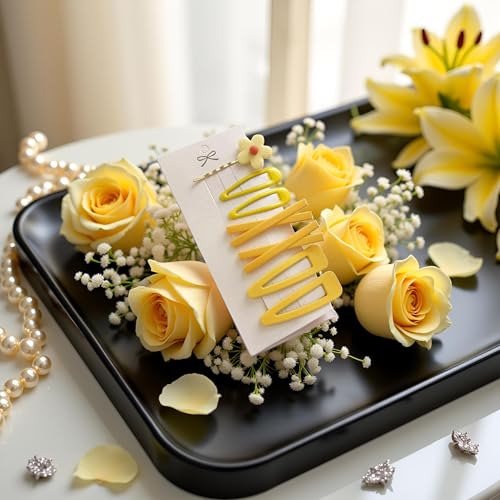 7-Piece Yellow Flower Hair Clips & Barrettes Gold Hair Accessories