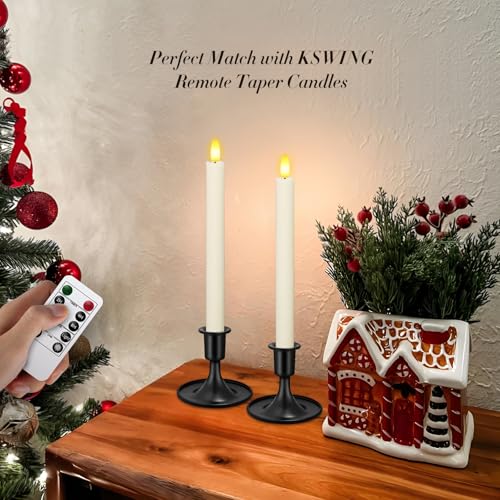 KSWING Short Black Metal Taper Candle Holders - Set of 2