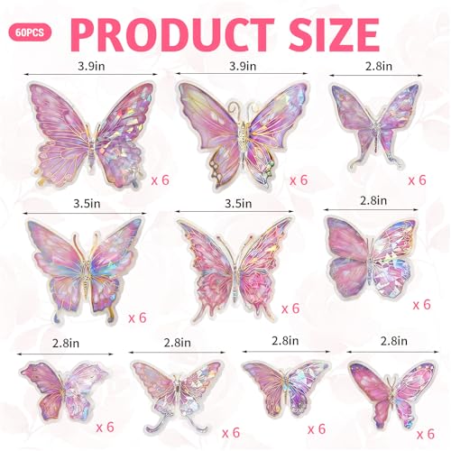 60PCS 3D Pink Butterfly Wall Decor for Princess Rooms