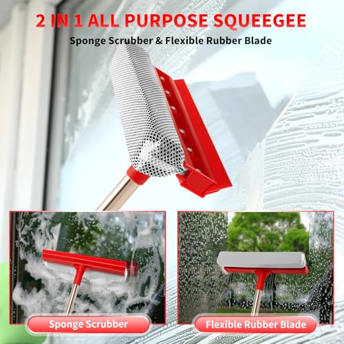 Keleekelin 2-in-1 Window Squeegee with 18.5"-28.5" Telescoping Handle