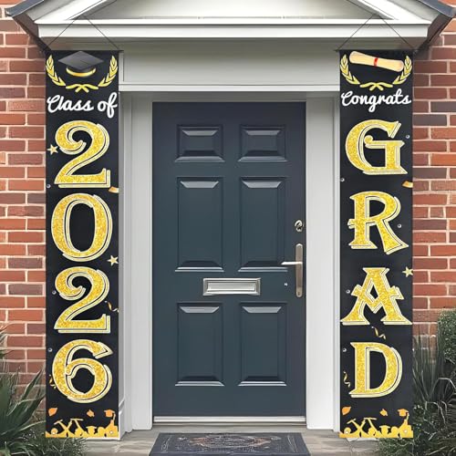 Black Gold Graduation Banner Set for Class of 2026 - Congrats Grad