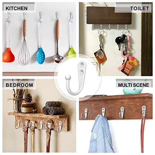 PRIGVOT 15-Pack White Wall Mounted Coat Hooks - Heavy Duty Zinc Alloy Hangers