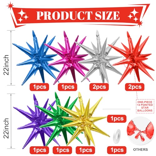 Adorely 22-Inch Colorful Explosion Star Balloons - 9-Piece Foil Set