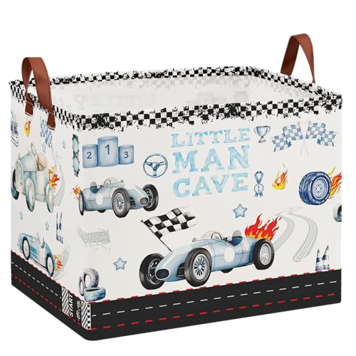 Vintage Blue Racing Car Laundry Hamper - Collapsible Toy Storage Bin