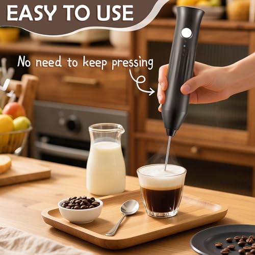 Rechargeable Handheld Milk Frother - Black with 2 Detachable Whisks