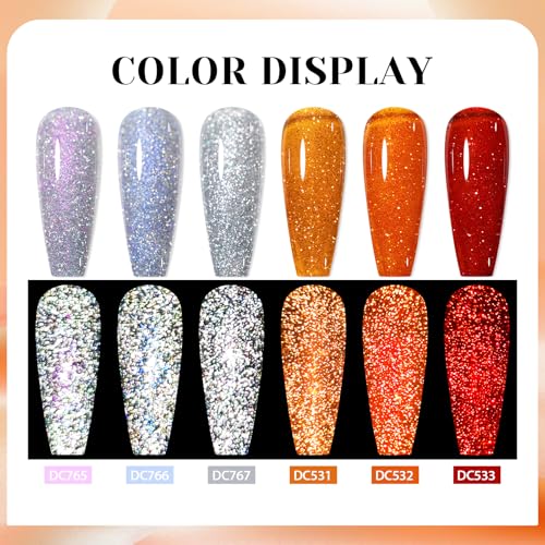 MTSSII Reflective Gel Polish Set Glitter Nail Kit with Base and Top Coat