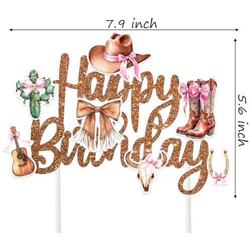 Cowgirl Birthday Cake Topper Western Cowgirl Theme Glitter Decor for Rodeo Party