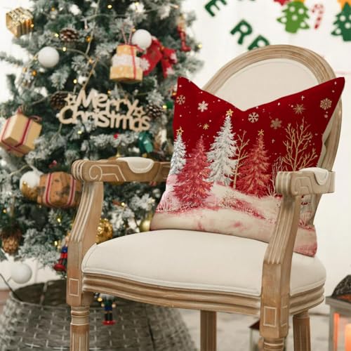 RABUSOFA Christmas Pillow Covers 18x18 Set of 2 Red Winter Holiday Decor
