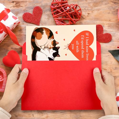 Valentine's Cat Greeting Card with Red Envelope - 8x5.3 inches