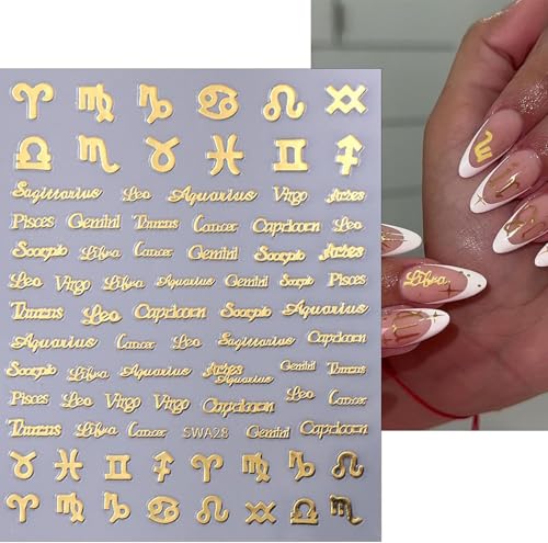 MOLILON Gold Zodiac Nail Art Stickers 3D Constellation Decals 3 Sheets