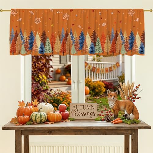 Fall Watercolor Tree Valance Curtain 18x54 for Kitchen & Living Room