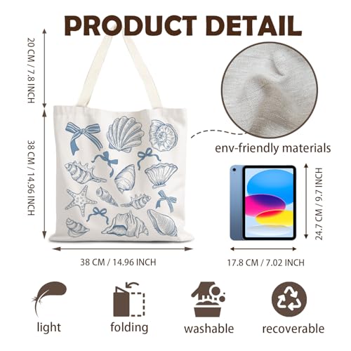 Ocean Beach Blue Shell Reusable Canvas Tote Grocery Shopping Bag