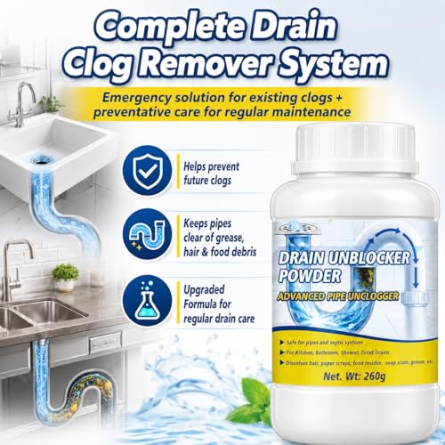 Lubynia Powerful Drain Clog Remover Powder, 260g Fast-Acting Pipe Cleaner