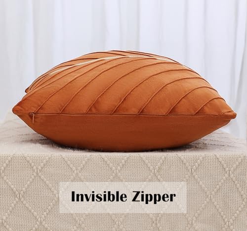 Set of 2 Velvet Throw Pillow Covers 18x18 with Gold Leather - Orange
