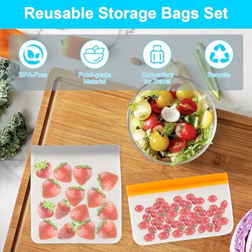 VUEKYN 12 Pack Reusable Silicone Freezer Bags - 4 Snack, 4 Sandwich, 4 Gallon