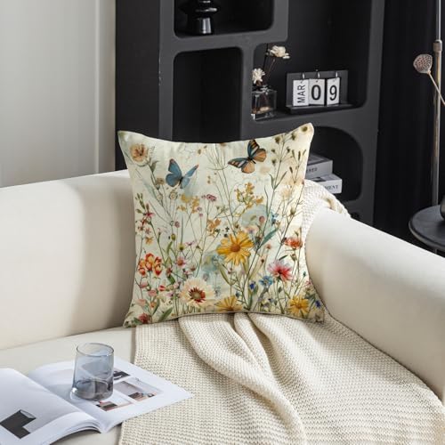 TAJWE Spring Floral Pillow Covers 18x18 Inch - Set of 2 Decorative Cases