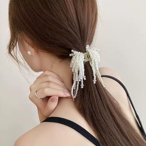 Agirlvct Pearl Tassel Hair Claw Clips Rhinestone Hair Pins 3 Pcs