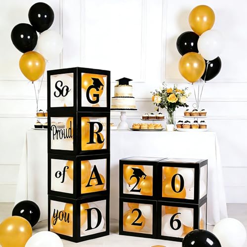 2026 Graduation Decorations Kit - 4 Balloon Boxes & 20 Balloons