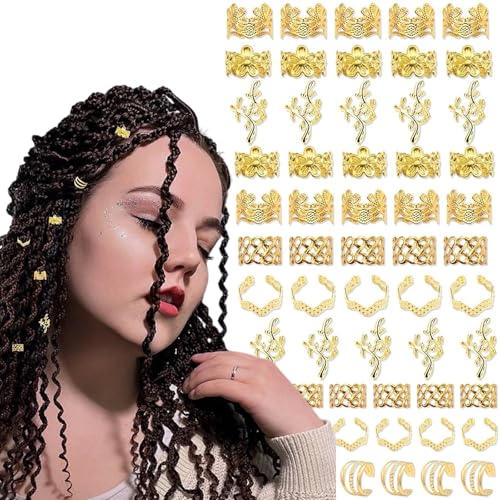 60 PCS Gold Hair Jewelry for Braids and Dreadlocks Cuffs