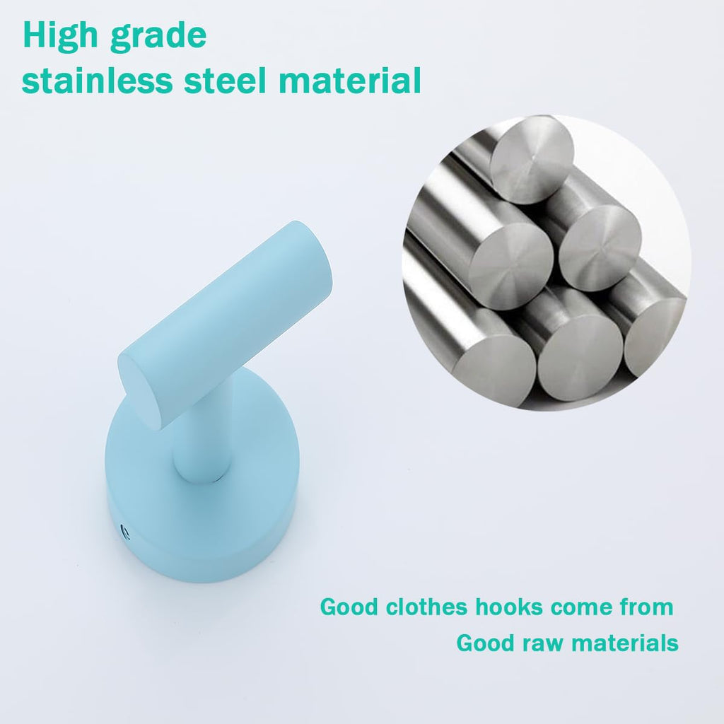 SEABEFORE Towel Hooks for Bathrooms,Clear Sky Blue Wall Mount Hooks SUS 304 Stainless Steel Coat Hook Robe Hook Towel Hook 2 Count for Kitchen,Bedroom (Drilling),SE96006-8CKB