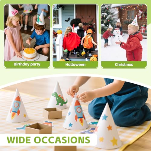 White Paper Party Hats - DIY Decorative Cone Hats for Crafts (20 Pack)