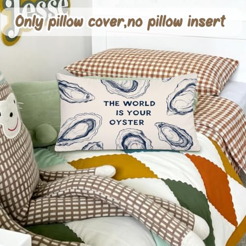 The World Is Your Oyster Coastal Lumbar Pillow Cover - Blue 12x20 Inch