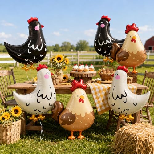 6PCS Farm Animal Balloons - Chicken Party Decorations Set