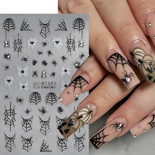 Halloween Nail Stickers 6 Sheets 3D Self-Adhesive Ghost Spider Decals
